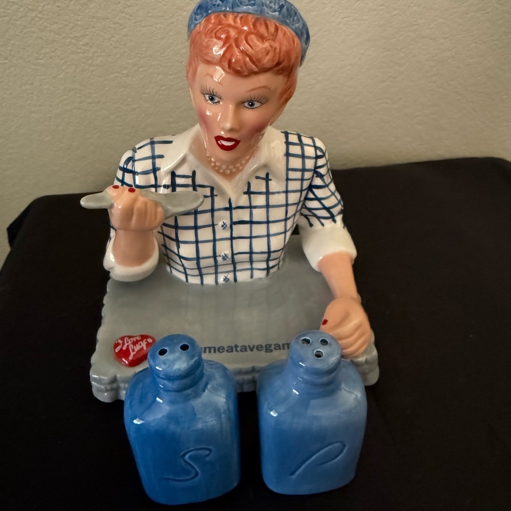 I Love Lucy Salt and Pepper Shaker Set in Blue and Gray .